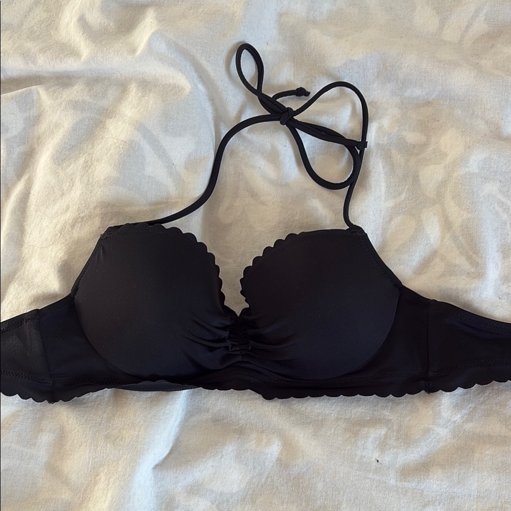 VS Black Halter Bikini Top with Scalloped detail